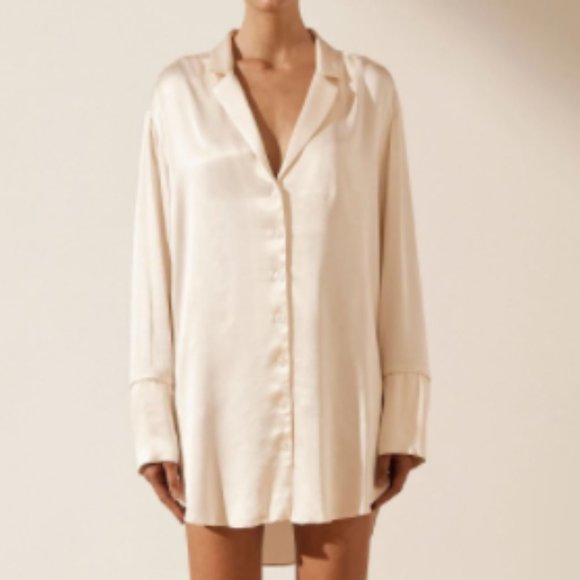 Shona Joy La Lune Lounge Shirt Dress - Cream, Small (US 4) - Picture 2 of 5